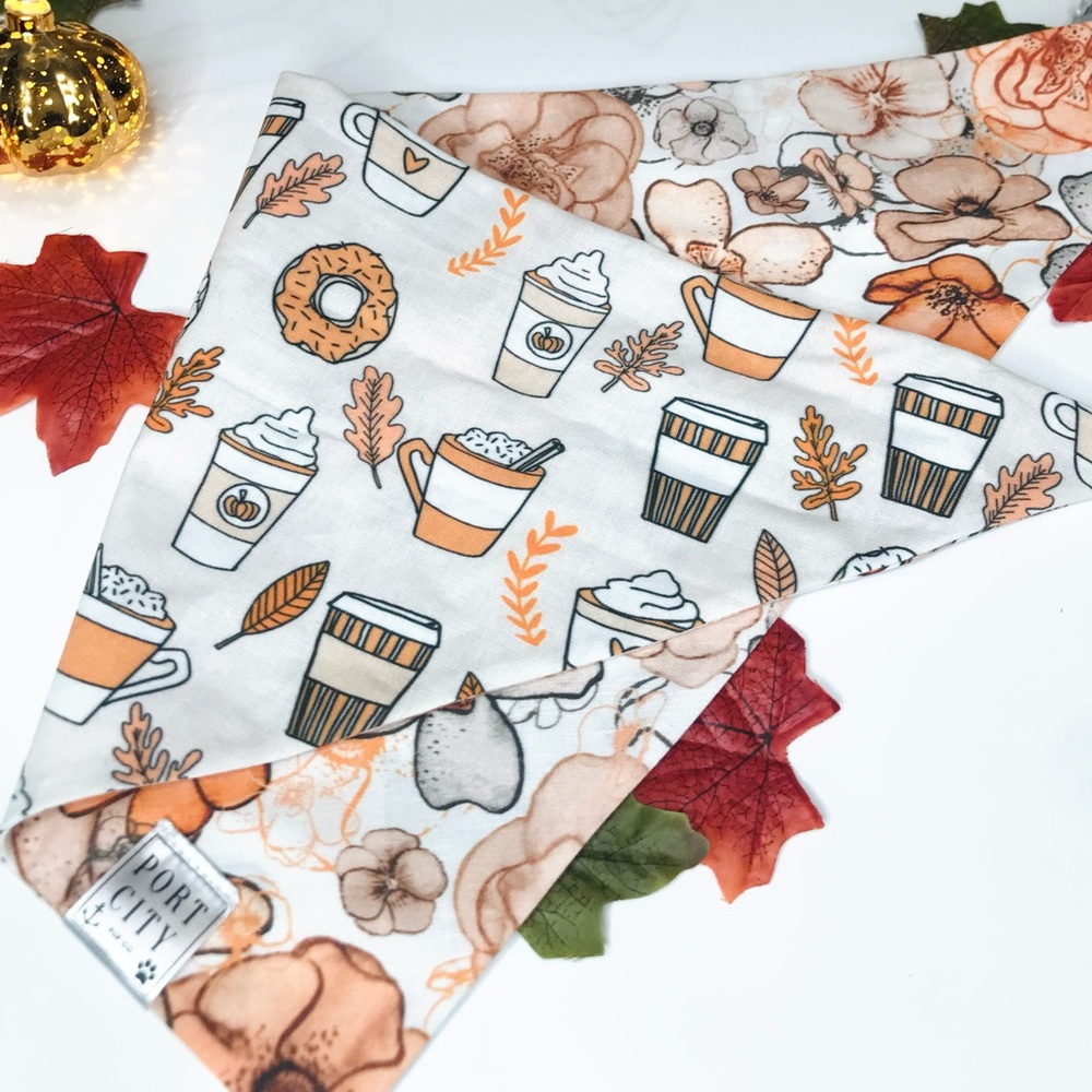 Reversible Fall Floral & Coffee Dog Bandana